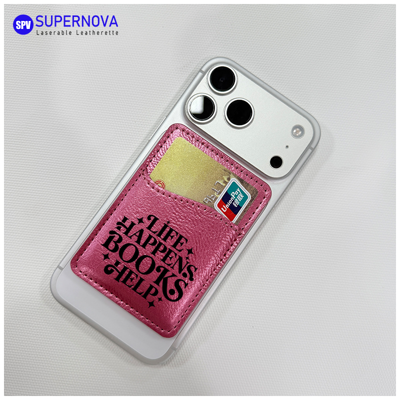 Laserable Leatherette Phone Card Holder na may Magnet