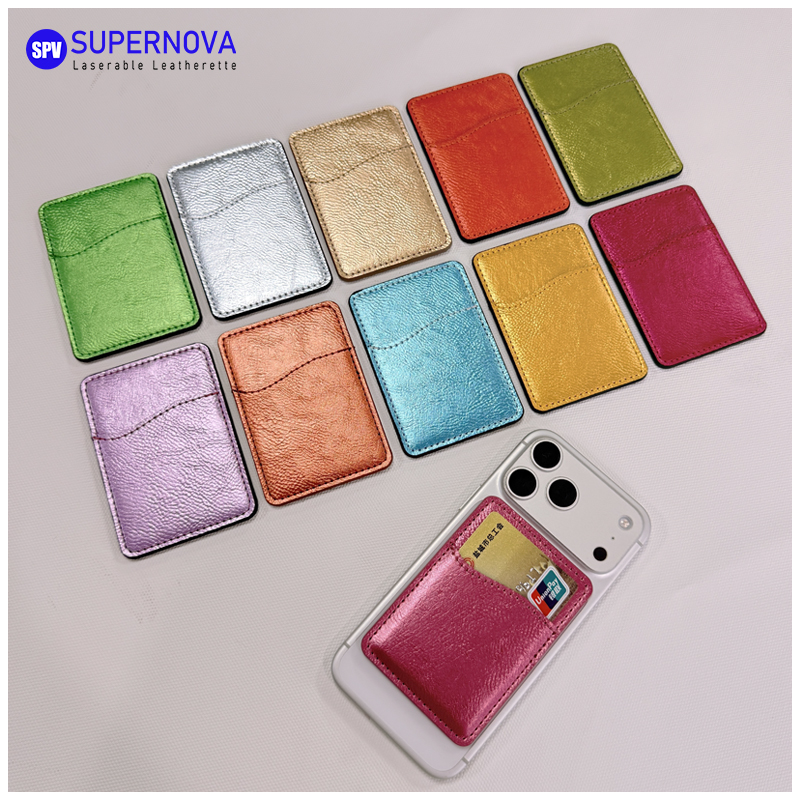 Laserable Leatherette Phone Card Holder na may Magnet