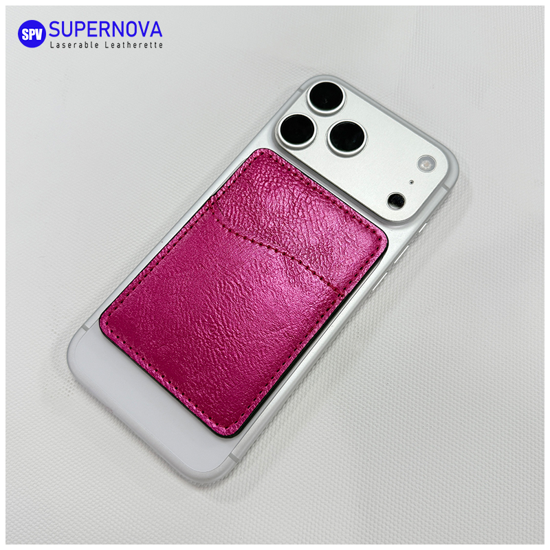 Laserable Leatherette Phone Card Holder na may Magnet