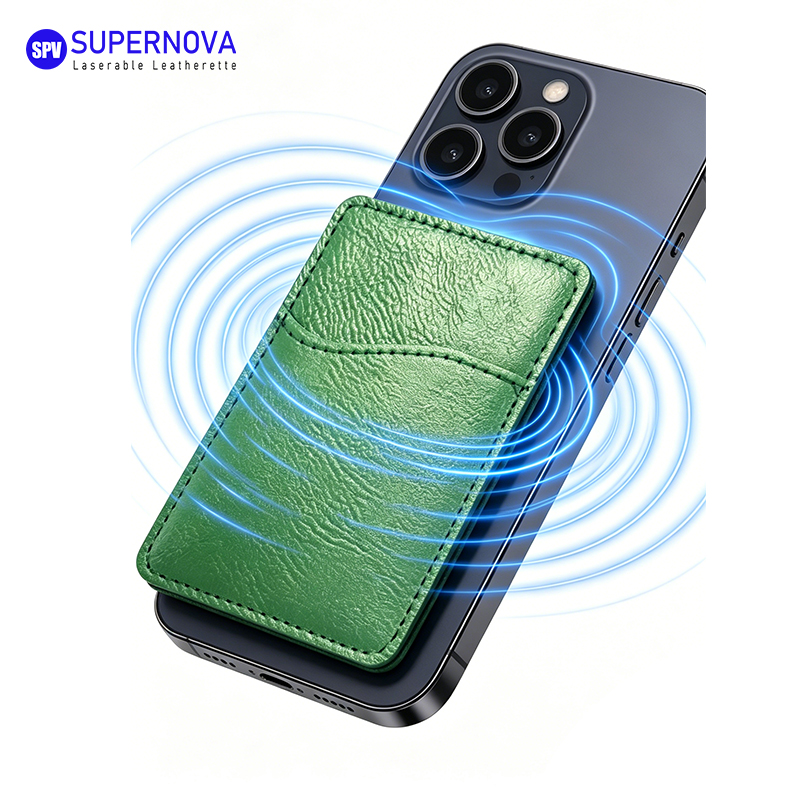 Laserable Leatherette Phone Card Holder na may Magnet