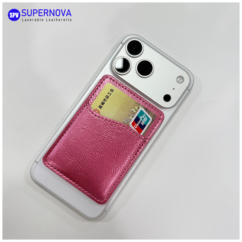 Laserable Leatherette Phone Card Holder na may Magnet