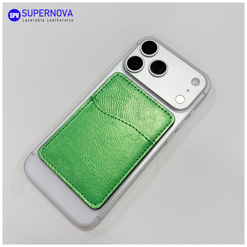 Laserable Leatherette Phone Card Holder na may Magnet