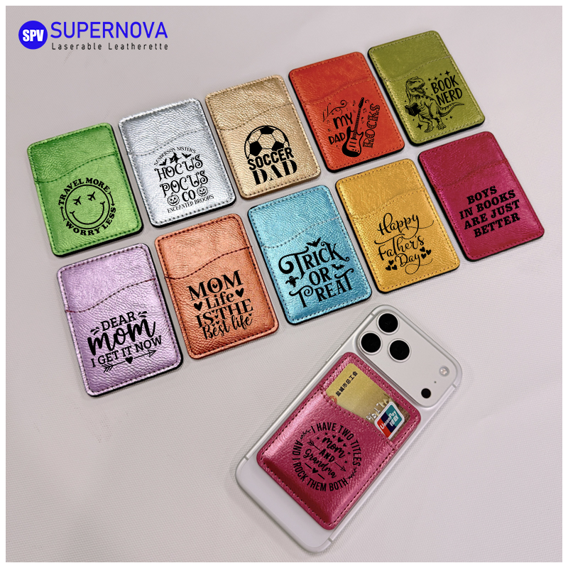 Laserable Leatherette Phone Card Holder na may Magnet