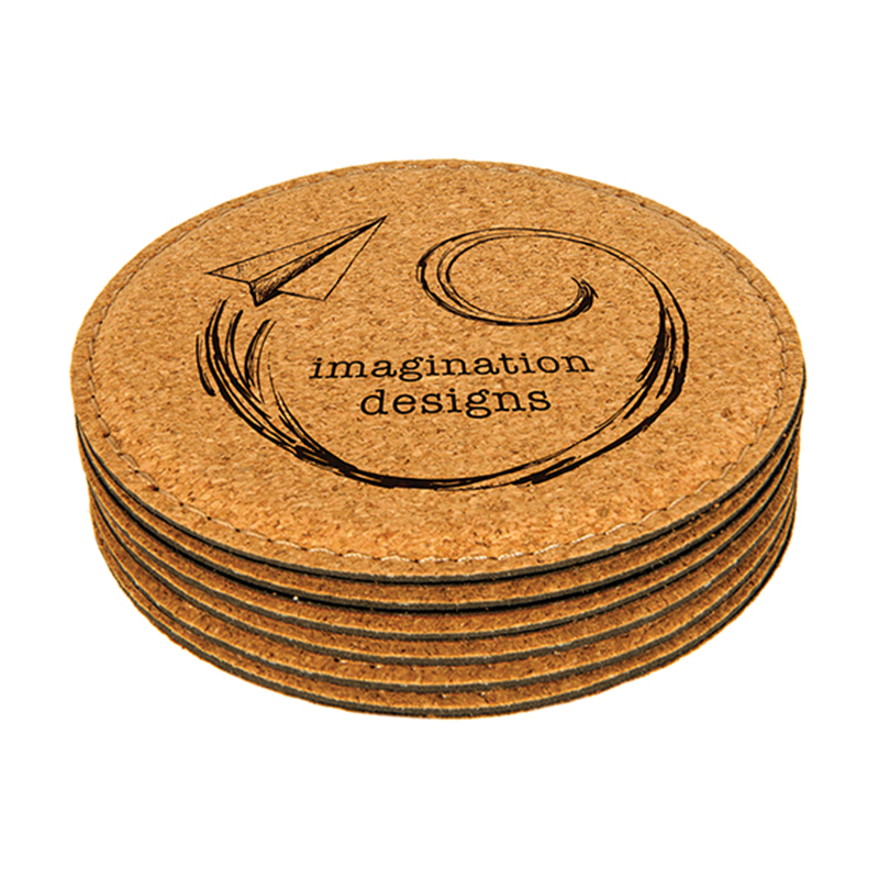 Laserable Leatherette Round 6-Coaster Set