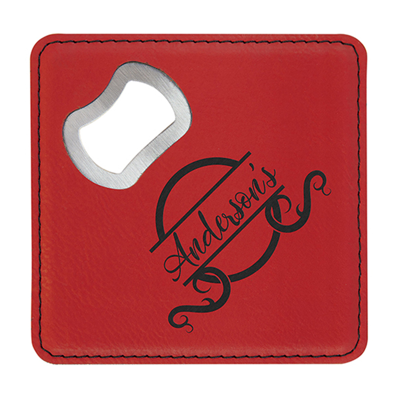 Square Laserable Leatherette Bottle Opener Coaster