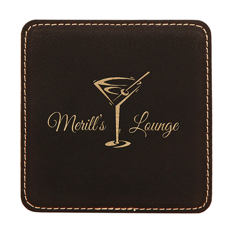 4' x 4' Square Leatherette Coaster 6-Coaster Set na may Holder