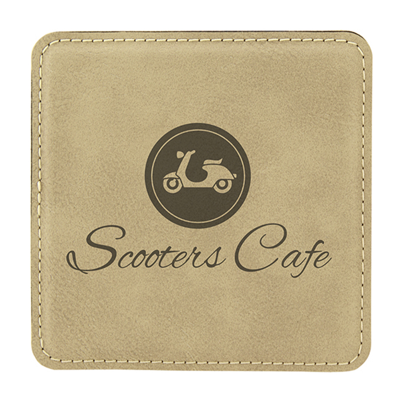 4' x 4' Square Leatherette Coaster 6-Coaster Set na may Holder