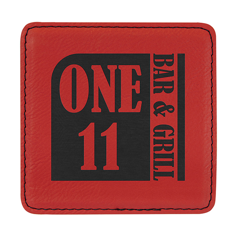 4' x 4' Square Leatherette Coaster 6-Coaster Set na may Holder