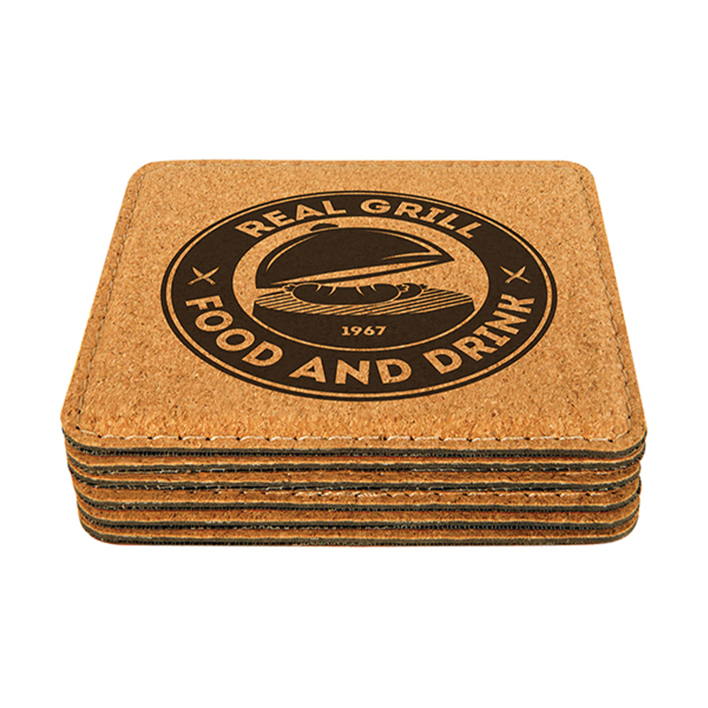 4' x 4' Square Leatherette Coaster 6-Coaster Set na may Holder