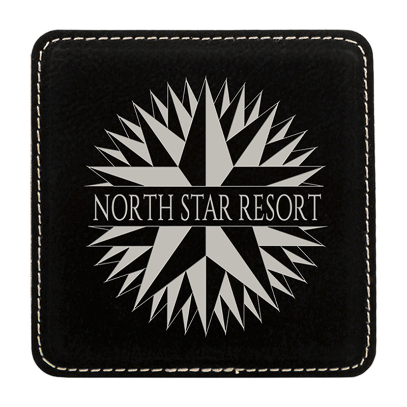 4' x 4' Square Leatherette Coaster 6-Coaster Set na may Holder