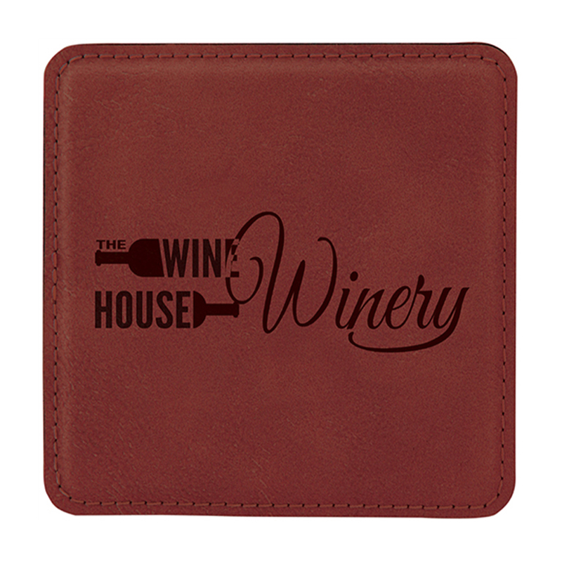 4' x 4' Square Leatherette Coaster 6-Coaster Set na may Holder