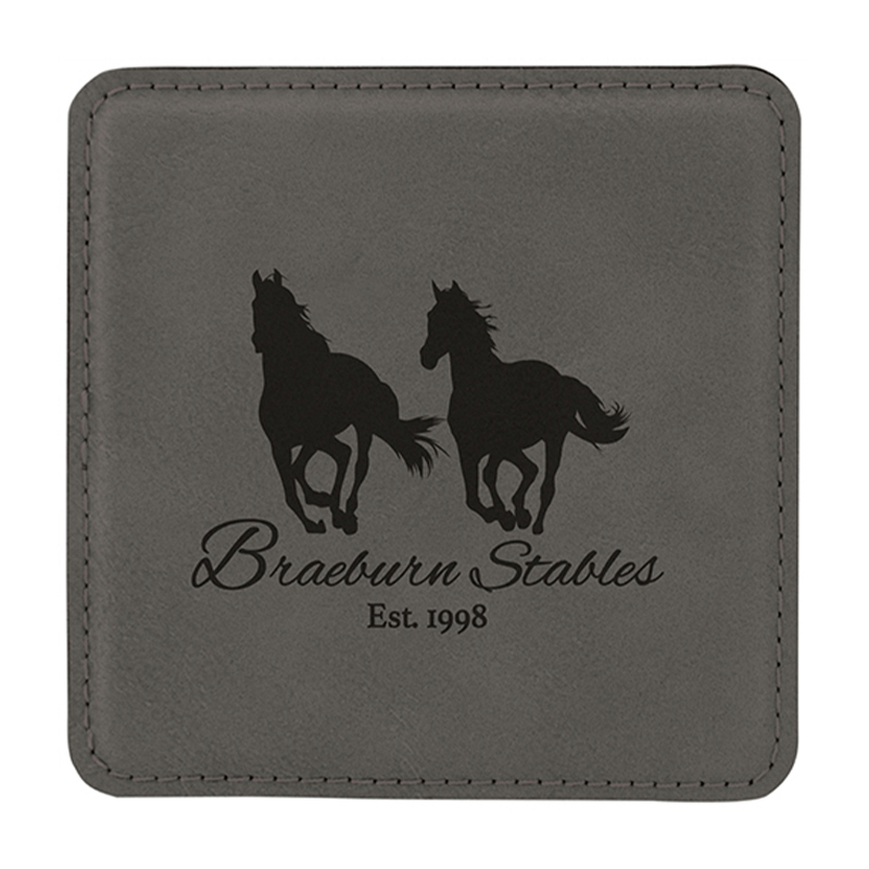4' x 4' Square Leatherette Coaster 6-Coaster Set na may Holder