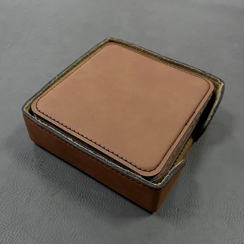 4' x 4' Square Leatherette Coaster 6-Coaster Set na may Holder