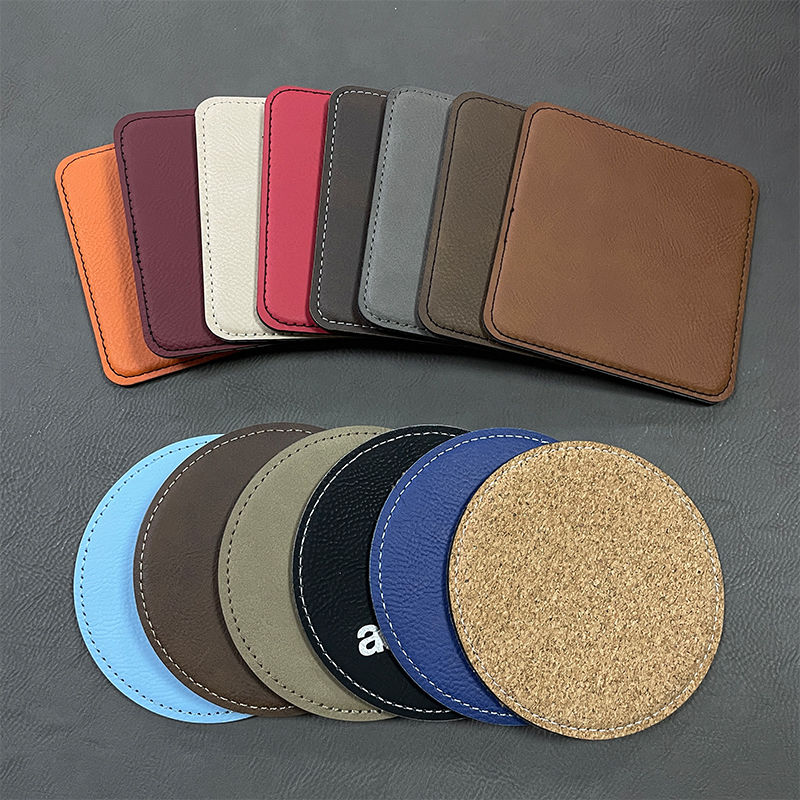 4' x 4' Square Leatherette Coaster 6-Coaster Set na may Holder