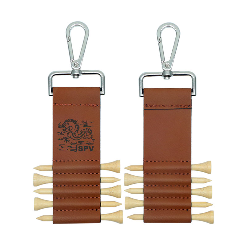 Laserable Leatherette Golf Bag Tag Keychain na may 5 Wooden Tee Laserable Leatherette Golf Bag Tag Keychain na may 5 Wooden Tee