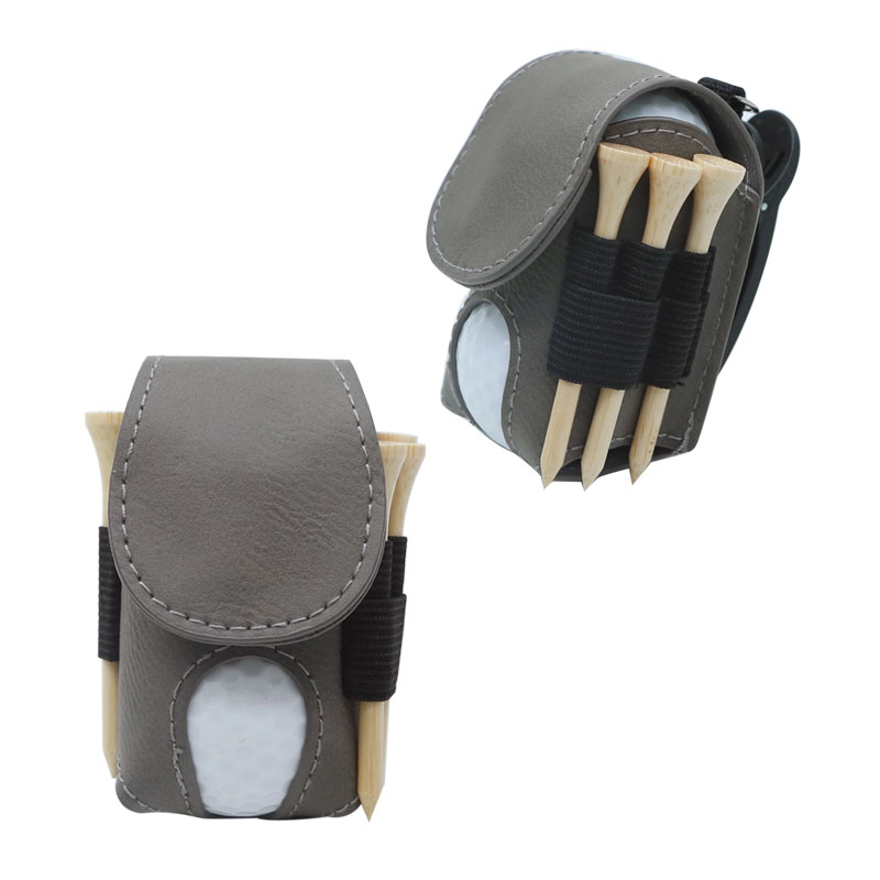 Laserable Leatherette Golf Ball Holder na may 5 Wooden Tee