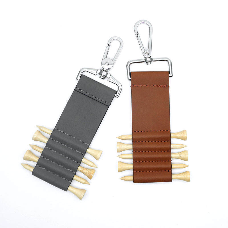 Laserable Leatherette Golf Bag Tag Keychain na may 5 Wooden Tee Laserable Leatherette Golf Bag Tag Keychain na may 5 Wooden Tee