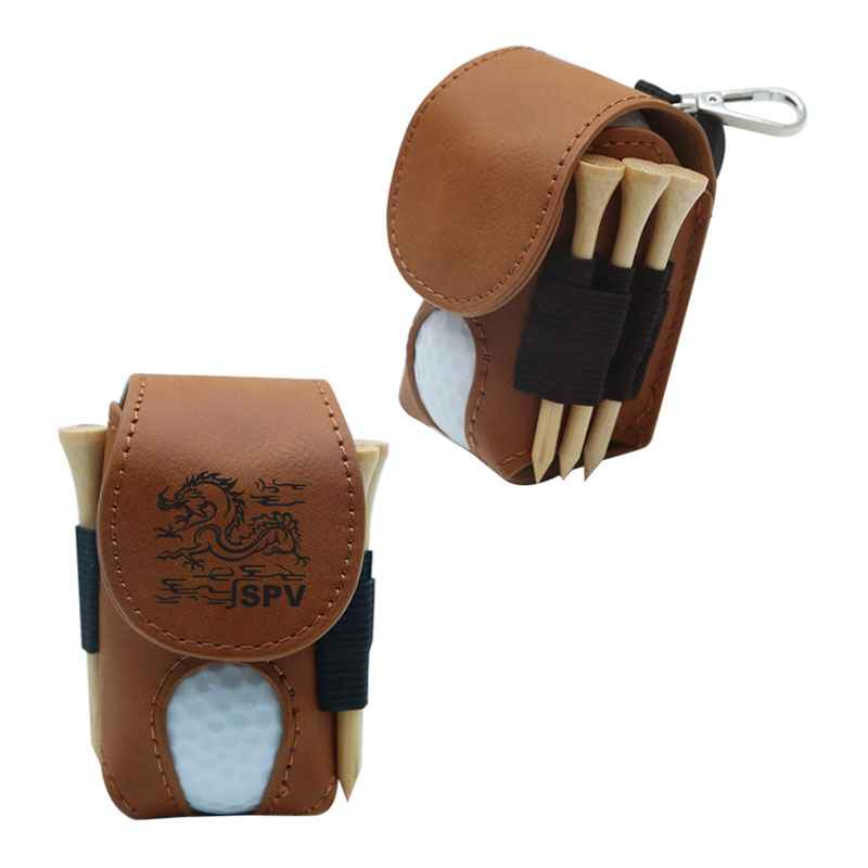 Laserable Leatherette Golf Ball Holder na may 5 Wooden Tee