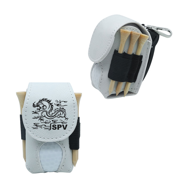 Laserable Leatherette Golf Ball Holder na may 5 Wooden Tee