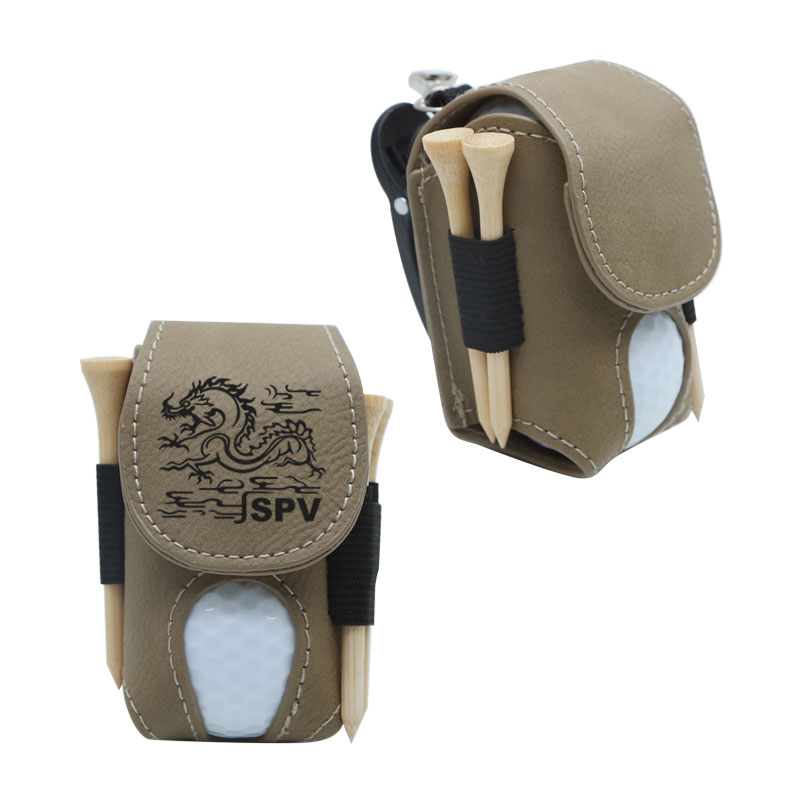 Laserable Leatherette Golf Ball Holder na may 5 Wooden Tee