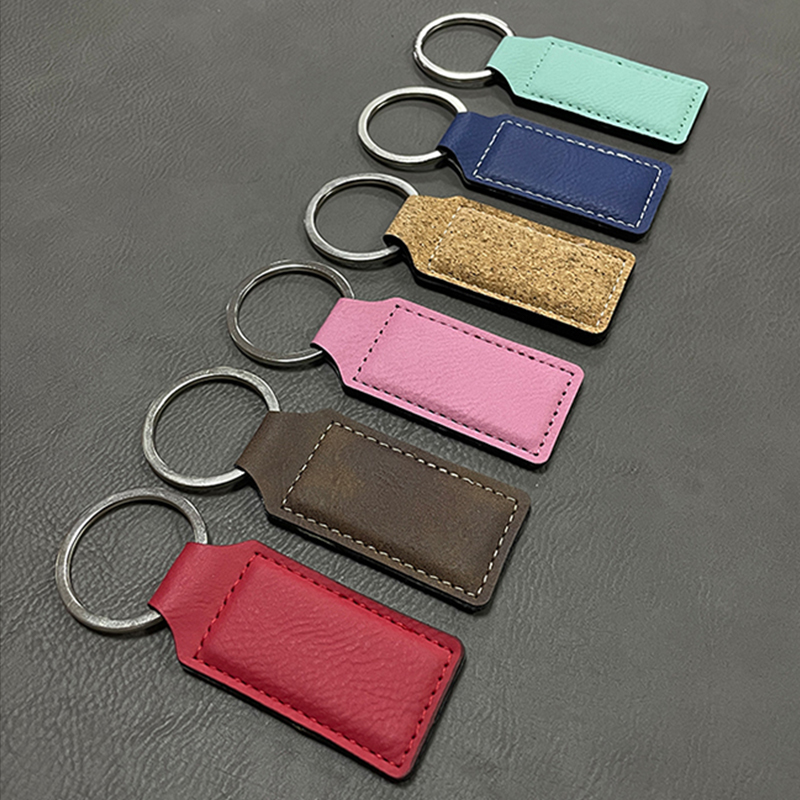 Laserable Leatherette Rectangle Keychain na may Oiled Edge Laserable Leatherette Rectangle Keychain na may Oiled Edge