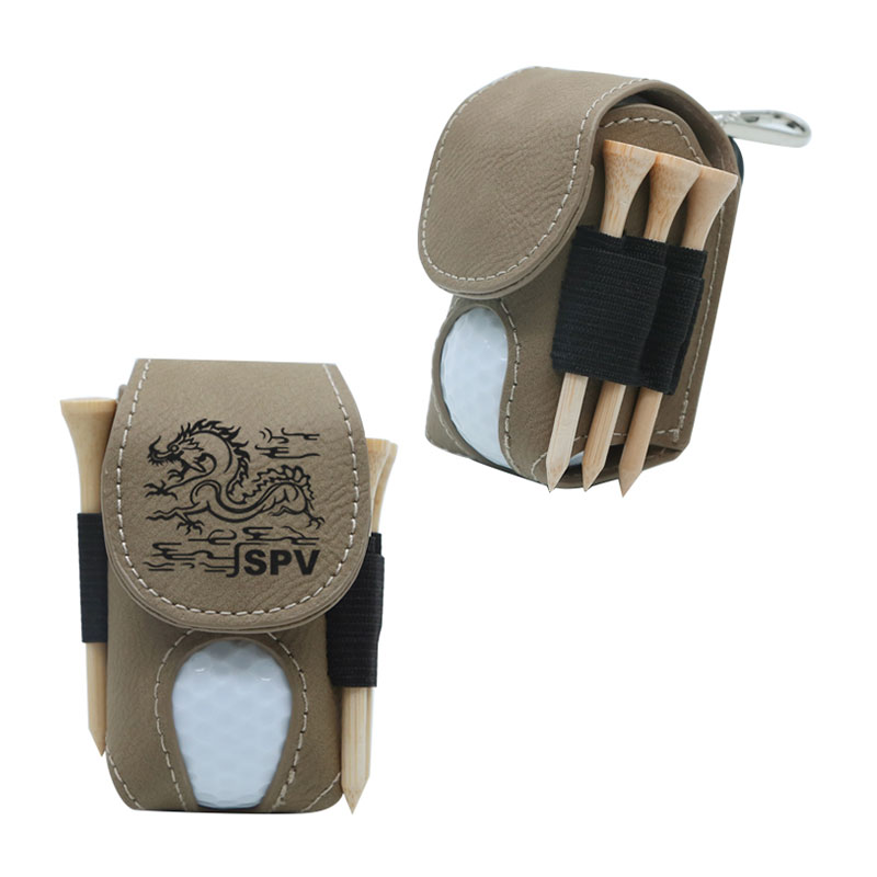Laserable Leatherette Golf Ball Holder na may 5 Wooden Tee
