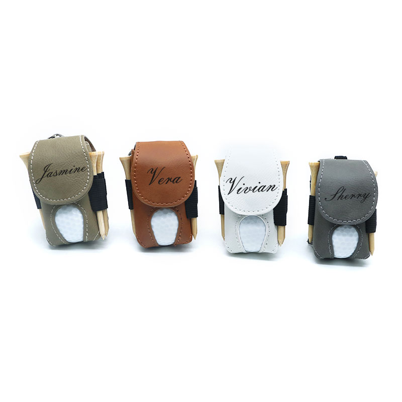 Laserable Leatherette Golf Ball Holder na may 5 Wooden Tee