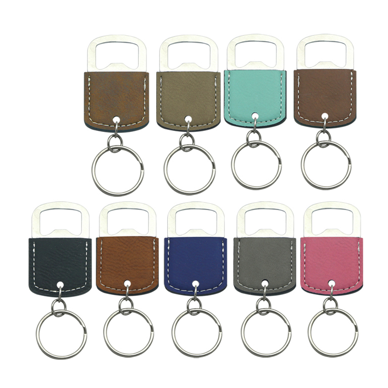 Laserable Leatherette Oval Bottle Opener Keychain