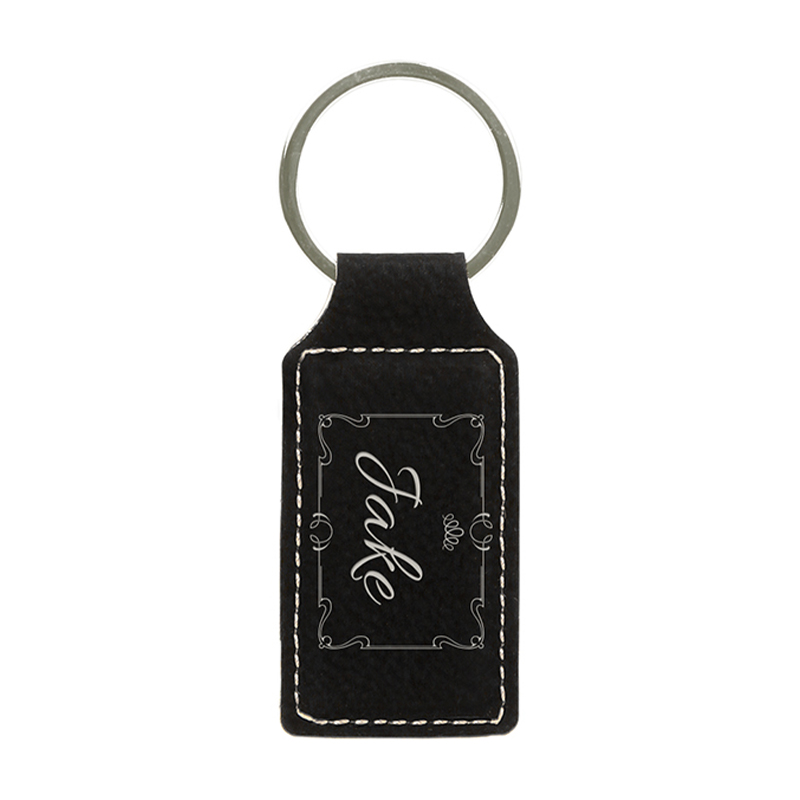 Laserable Leatherette Rectangle Keychain