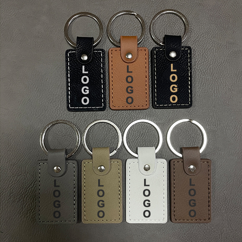 Laserable Leatherette Rectangle Keychain na may Oiled Edge Laserable Leatherette Rectangle Keychain na may Oiled Edge