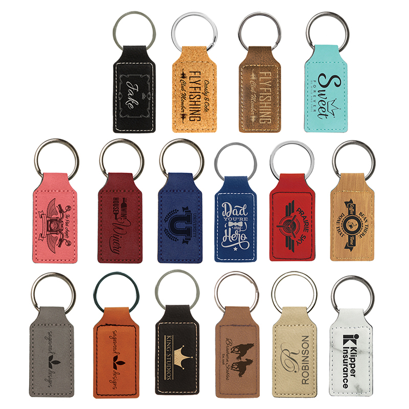 Laserable Leatherette Rectangle Keychain
