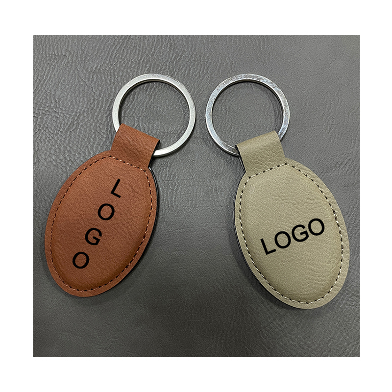 Laserable Leatherette Oval Keychain na may Oiled Edge