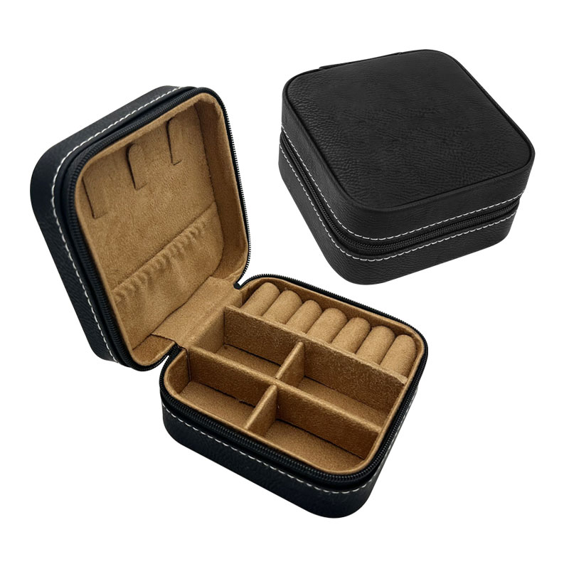 4×4 Laserable Leatherette Travel Jewelry Box na may Tan Lining