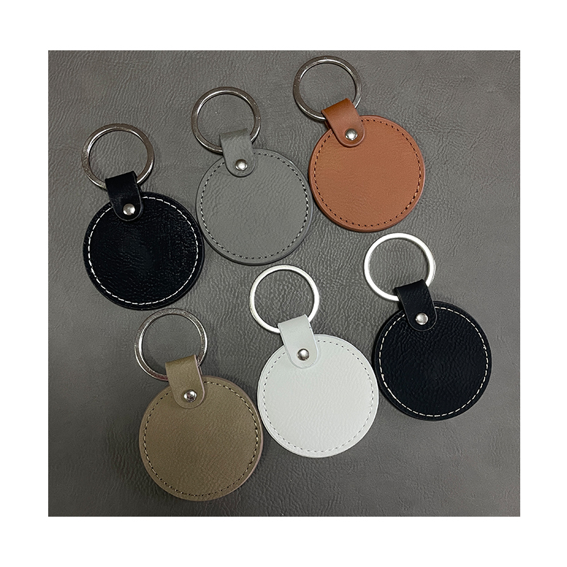 Laserable Leatherette Round Keychain na may Oiled Edge Laserable Leatherette Round Keychain na may Oiled Edge