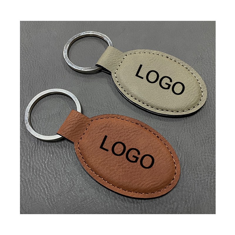Laserable Leatherette Oval Keychain na may Oiled Edge