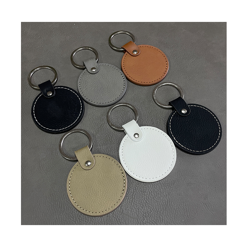 Laserable Leatherette Round Keychain na may Oiled Edge Laserable Leatherette Round Keychain na may Oiled Edge
