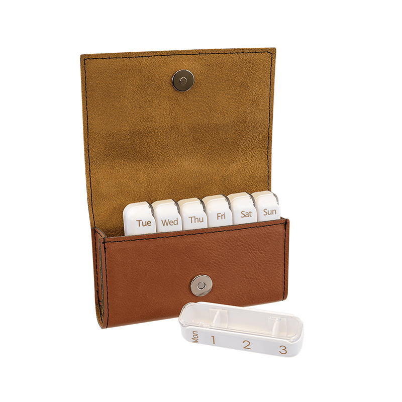 4 3/4' x 3 1/8' Laserable Leatherette Pill Box
