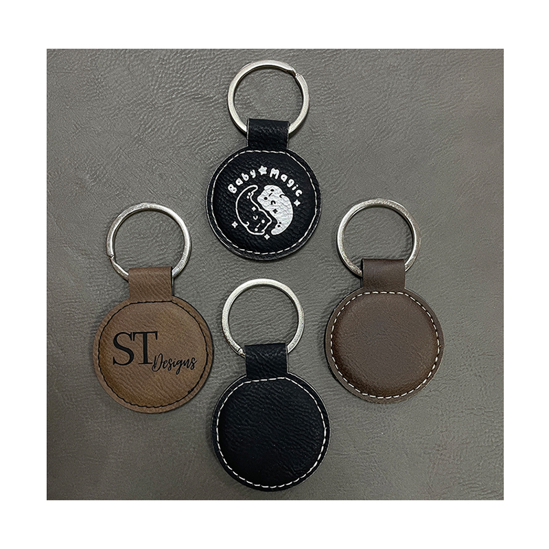 Laserable Leatherette Round Keychain na may Oiled Edge Laserable Leatherette Round Keychain na may Oiled Edge