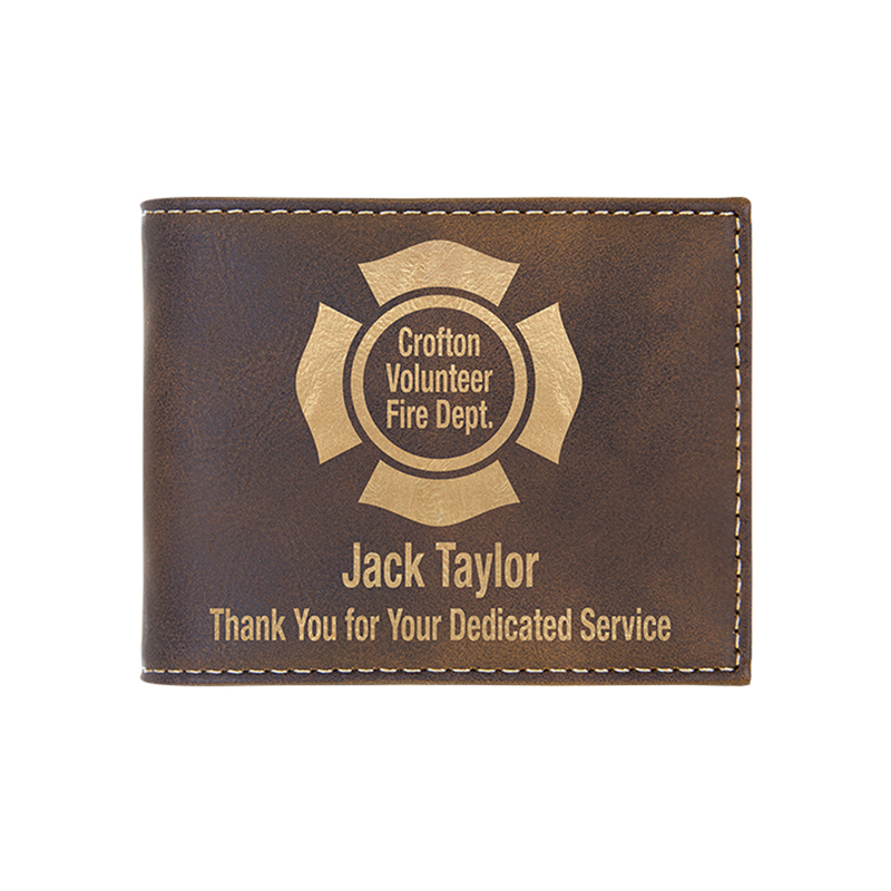 Laserable Leatherette Bi-Fold Wallet w/Flip ID Display
