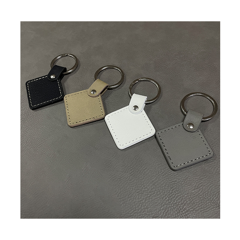 Laserable Leatherette Square Keychain na may Oiled Edge Laserable Leatherette Square Keychain na may Oiled Edge