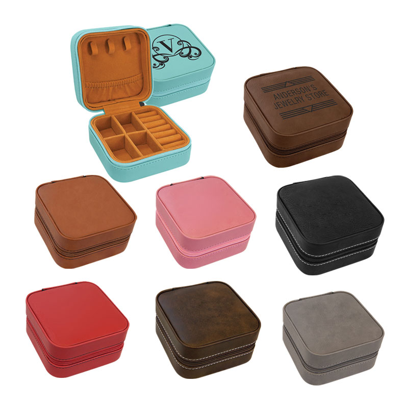 4×4 Laserable Leatherette Travel Jewelry Box na may Tan Lining
