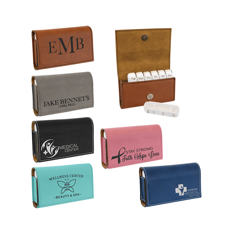 4 3/4' x 3 1/8' Laserable Leatherette Pill Box