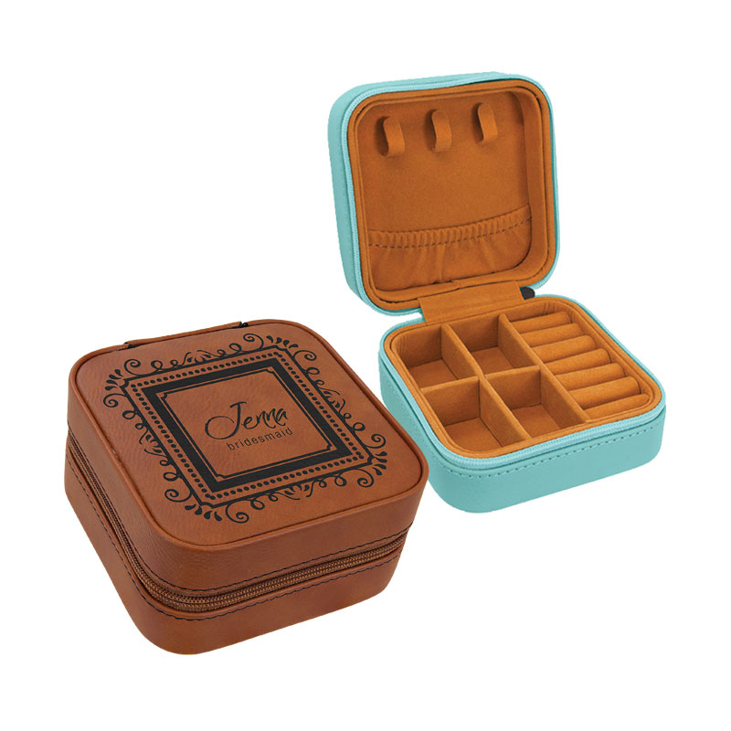 4×4 Laserable Leatherette Travel Jewelry Box na may Itim na Lining 4×4 Laserable Leatherette Travel Jewelry Box na may Itim na Lining