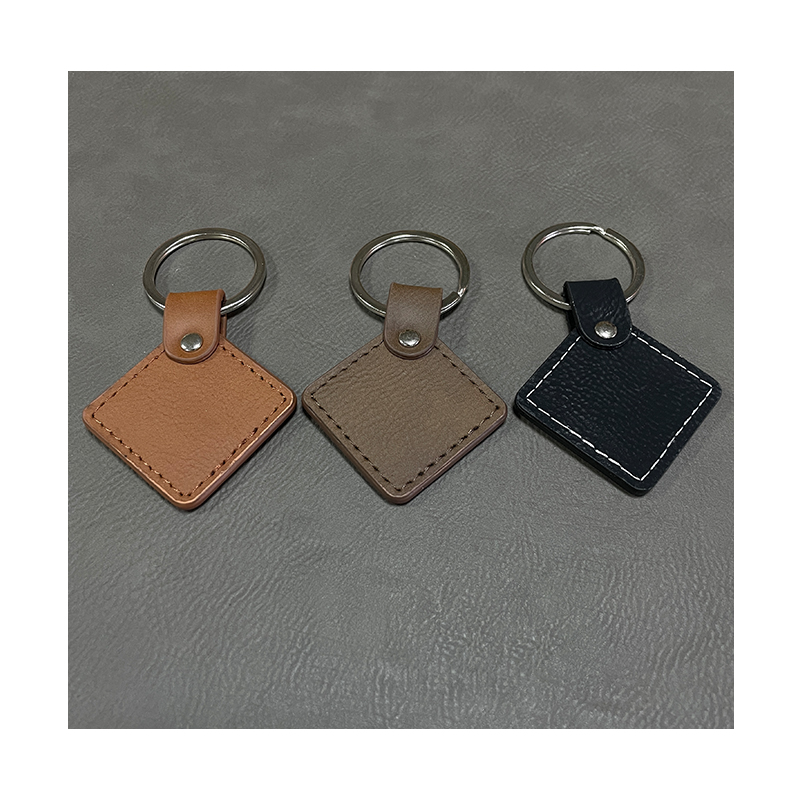 Laserable Leatherette Square Keychain na may Oiled Edge Laserable Leatherette Square Keychain na may Oiled Edge