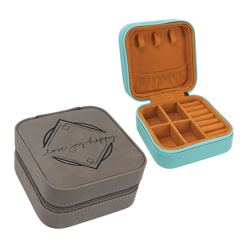 4×4 Laserable Leatherette Travel Jewelry Box na may Tan Lining