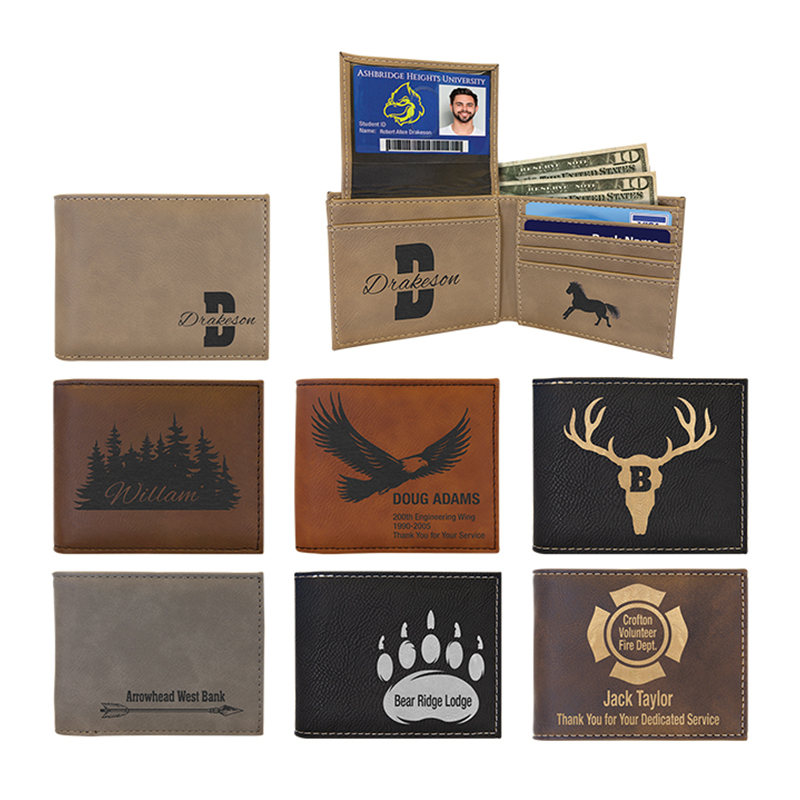 Laserable Leatherette Bi-Fold Wallet w/Flip ID Display