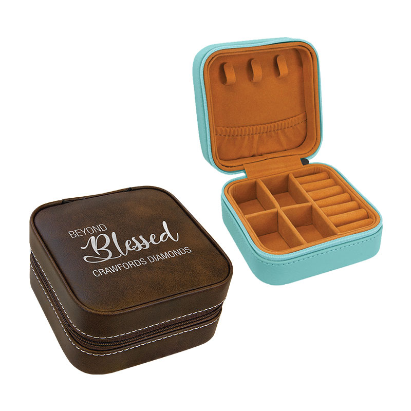 4×4 Laserable Leatherette Travel Jewelry Box na may Tan Lining