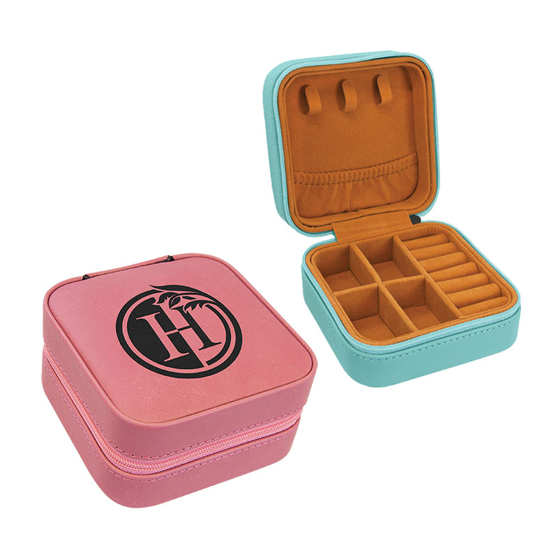 4×4 Laserable Leatherette Travel Jewelry Box na may Tan Lining
