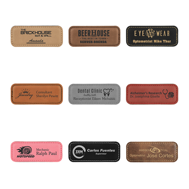 Leatherette Small Rectangle Names Badges