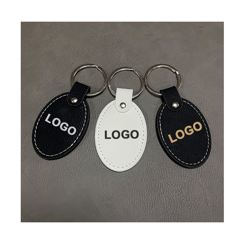 Laserable Leatherette Oval Keychain na may Oiled Edge